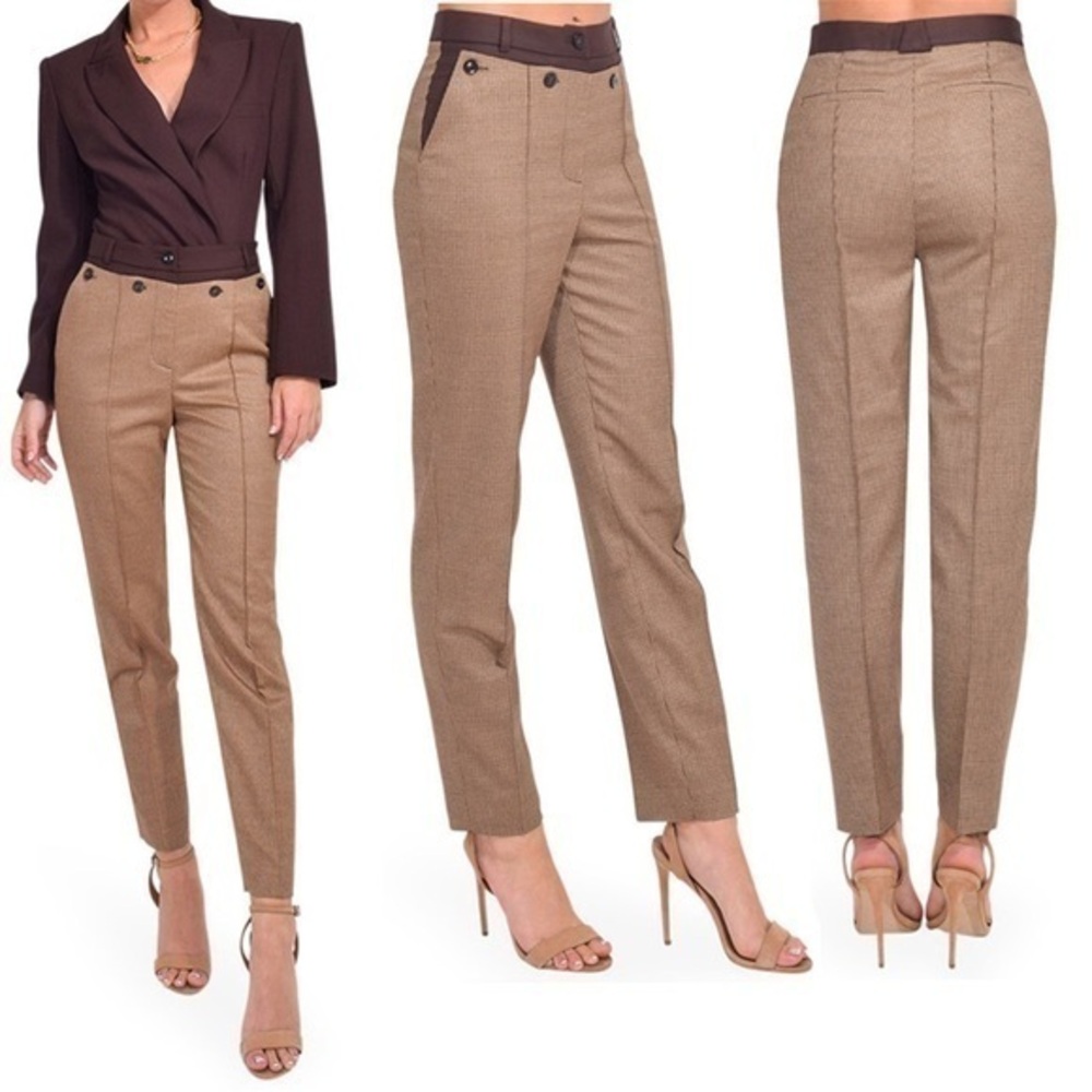 Jonathan Simkhai NWT Spencer Wool Blend Houndstooth Brown Ankle Pants M (8)